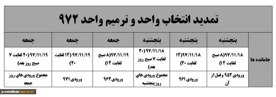 تمدید انتخاب واحد و ترمیم واحد 972 2