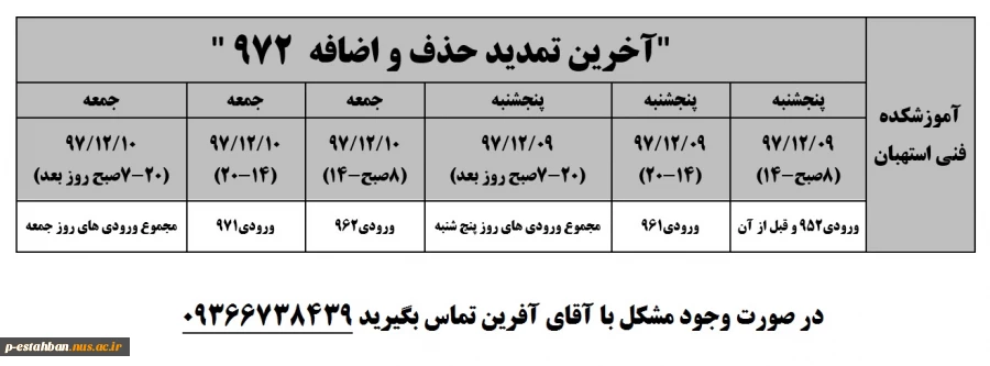 آخرین تمدید حذف و اضافه 972 2