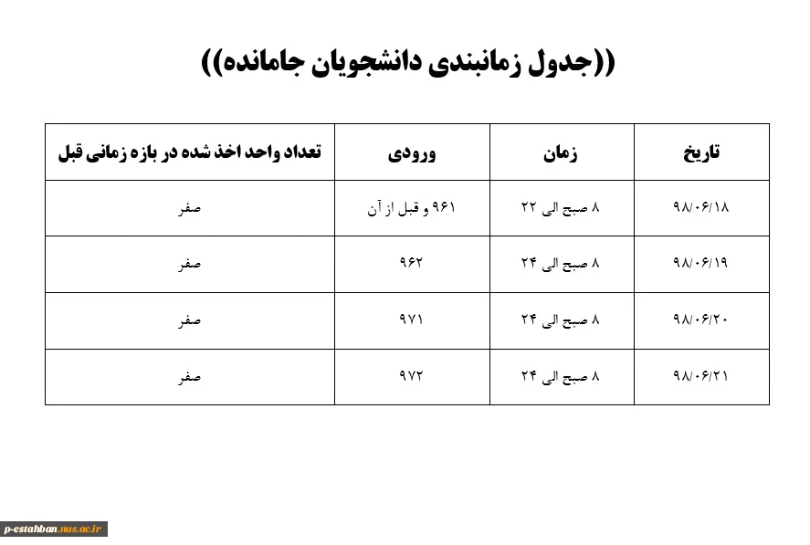 جدول زمانبندی دانشجویان جامانده 2