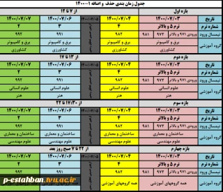 قابل توجه دانشجویان گرامی
جدول زمان بندی حذف واضافه 1401-1400
