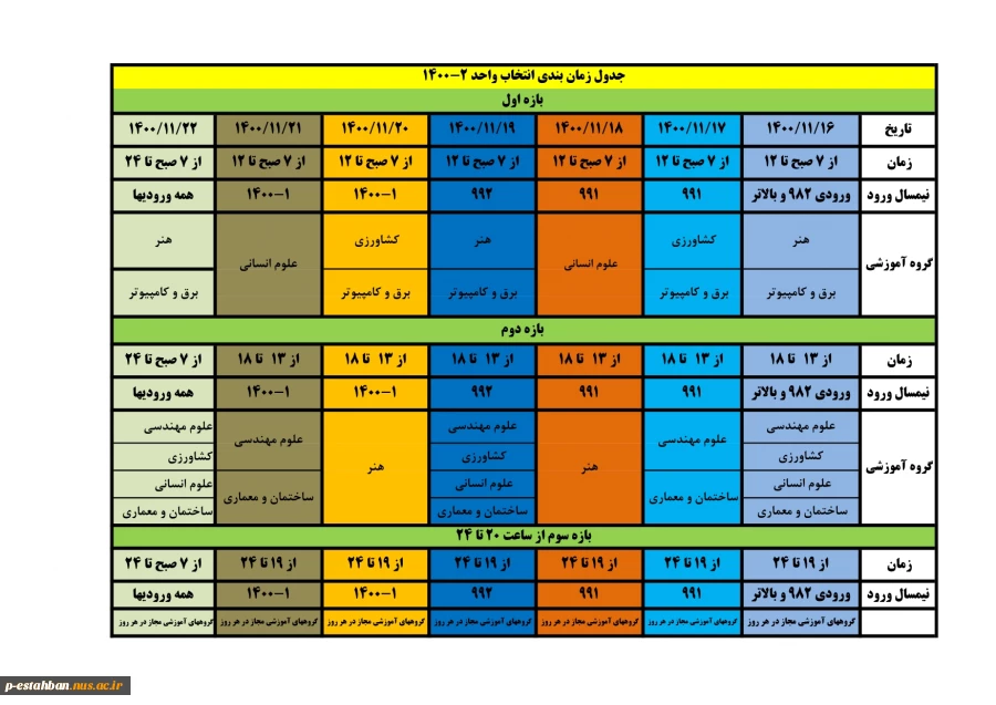 قابل توجه دانشجویان
جدول زمانبندی انتخاب واحد 2-1400 2